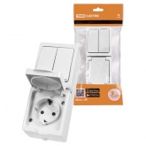 Блок (вертикальный) TDM Вуокса выключатель двухклавишный+розетка 2П+З шторки IP54 белый