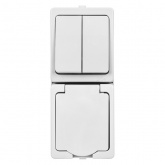 Блок (вертикальный) TDM Вуокса выключатель двухклавишный+розетка 2П+З шторки IP54 белый