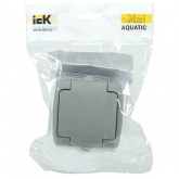 Розетка открытой установки Generica Aquatic РСш12-2-А 16А с заземляющим контактом, крышкой IP54 серы