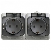 Блок из двух розеток с/з SE Этюд IP44 серый