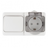 Блок переключатель одноклавишный + розетка с/з SE Этюд IP44 белый