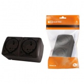 Розетка двойная TDM 2П+3 открытой установки Селигер с прозрачной крышкой 16А IP54 шоколад