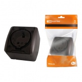 Розетка TDM 2П+3 открытой установки Селигер с прозрачной крышкой 16А IP54 шоколад