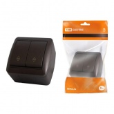 Переключатель двухклавишный TDM открытой установки Селигер 10А IP44 шоколад