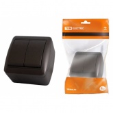 Выключатель двухклавишный TDM открытой установки Селигер 10А IP44 шоколад