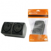 Розетка двойная TDM 2П+3 открытой установки Селигер с прозрачной крышкой 16А IP54 серый