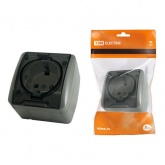 Розетка TDM 2П+3 открытой установки Селигер с прозрачной крышкой 16А IP54 серый