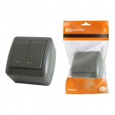 Выключатель двухклавишный TDM открытой установки Селигер с подсветкой 10А IP44 серый