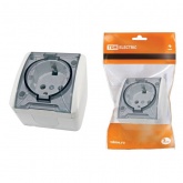 Розетка TDM 2П+3 открытой установки Селигер с прозрачной крышкой 16А IP54 белый