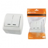 Выключатель двухклавишный TDM открытой установки Селигер с подсветкой 10А IP44 белый