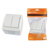 Выключатель двухклавишный TDM открытой установки Селигер 10А IP44 белый