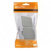 Блок (вертикальный) TDM Вуокса выключатель одноклавишный + розетка 2П+З шторки IP54 серый