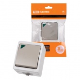 Переключатель одноклавишный TDM открытой установки Вуокса с подсветкой 10А IP54 серый