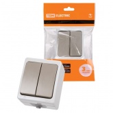 Выключатель двухклавишный открытой установки TDM Вуокса 10А IP54 серый