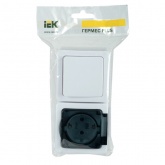 Выключатель 1-клавишный+розетка 2П+3 ИЭК Гермес Plus БГб-22-31-ГПБд IP54 белый