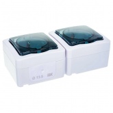 Розетка двойная ИЭК Гермес Plus 2х2П+3 с дымчатой крышкой РСб22-3-ГПБд IP54 белый