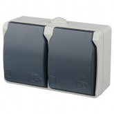 Розетка двухместная 2х2П+3 для открытой установки ИЭК ФОРС РС622-3-ФСр IP54 серый