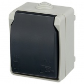 Розетка одноместная 2П+3 для открытой установки ИЭК ФОРС РС620-3-ФСр IP54 серый