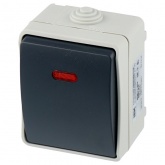 Переключатель одноклавишный с индикацией для открытой установки ИЭК ФОРС ВС20-1-1-ФСр IP54 серый