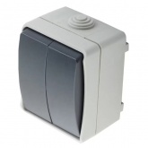 Выключатель двухклавишный для открытой установки ИЭК ФОРС ВС20-2-0-ФСр IP54 серый
