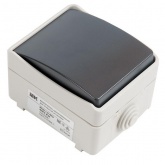 Переключатель одноклавишный для открытой установки ИЭК ФОРС ВС20-1-0-ФСр IP54 серый