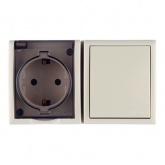 Блок розетка Simon 15 2П+3 16А 250В + выключатель 10А 250В Aqua IP54 слоновая кость (бежевый)