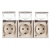 Розетка тройная Simon 15 3х2П+3 со шторками с крышкой Aqua IP54 16А 250В слоновая кость (бежевый)