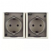 Розетка двойная Simon 15 2х2П+3 с крышкой Aqua IP54 16А 250В слоновая кость (бежевый)