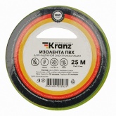 Изолента ПВХ Kranz 19мм х 25м толщина 0,13 желто-зеленая [уп.5шт]