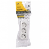 Колодка электрическая ИЭК Classic К03 на 3 розетки 16А с заземлением белая