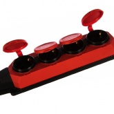 Розетка каучуковая четверная настенная с крышками ЭРА K4e(R) 4х2P+E 16А IP44 красная