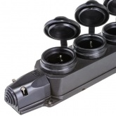 Розетка каучуковая четверная с крышками ИЭК Омега РБ34-1-0м 4х2P+E 16А каучук IP44 черная