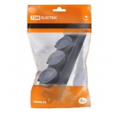 Розетка четырехместная с заземлением TDM 4x2Р+Е 16А с заглушками каучук IP44 черная