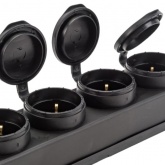 Розетка четырехместная с заземлением TDM 4x2Р+Е 16А с заглушками каучук IP44 черная