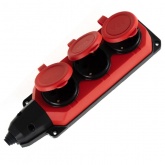 Розетка каучуковая тройная настенная с крышками ЭРА K3e(R) 3х2P+E 16А IP44 красная