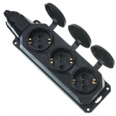 Розетка каучуковая тройная настенная с крышками ЭРА K3e(B) 3х2P+E 16А IP44 черная