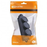 Розетка трехместная с заземлением TDM 3x2Р+Е 16А с заглушками каучук IP44 черная