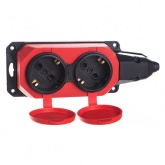 Розетка каучуковая двойная настенная с крышками ЭРА K2e(R) 2х2P+E 16А IP44 красная