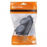 Розетка двухместная с заземлением TDM 2x2Р+Е 16А с заглушками каучук IP44 черная