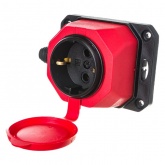 Розетка каучуковая настенная с крышкой ЭРА K1e(R) 2P+E 16А IP44 красная