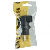 Вилка с заземлением ИЭК Омега ВБу3-1-0м 2Р+Е 16А угловая каучук IP44 черная