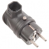 Вилка с заземлением ИЭК Омега ВБу3-1-0м 2Р+Е 16А угловая каучук IP44 черная