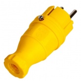 Вилка с заземлением ИЭК Омега ВБп3-1-0м 2Р+Е 16А прямая каучук IP44 желтая