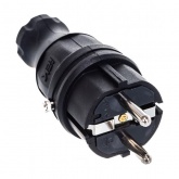 Вилка с заземлением ИЭК Омега ВБп3-1-0м 2Р+Е 16А прямая каучук IP44 черная