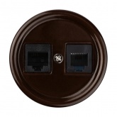 Накладная розетка RJ11+RJ45 двойная TDM Болонь фарфор коричневый