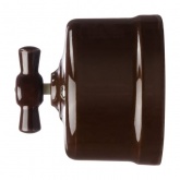 Накладной выключатель 1-клавишный перекрёстный TDM Болонь с ручкой (бантик) 10А фарфор коричневый