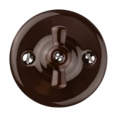 Накладной выключатель 1-клавишный перекрёстный TDM Болонь с ручкой (бантик) 10А фарфор коричневый