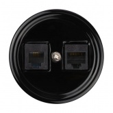 Накладная розетка RJ11+RJ45 двойная TDM Болонь фарфор черный