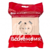 Розетка 1-местная с заземлением со шторками EKF PROxima 16А с 2 USB 2,1А IP20 Валенсия кремовый