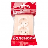 Розетка 2-местная с заземлением со шторками EKF PROxima 16А IP20 Валенсия кремовый